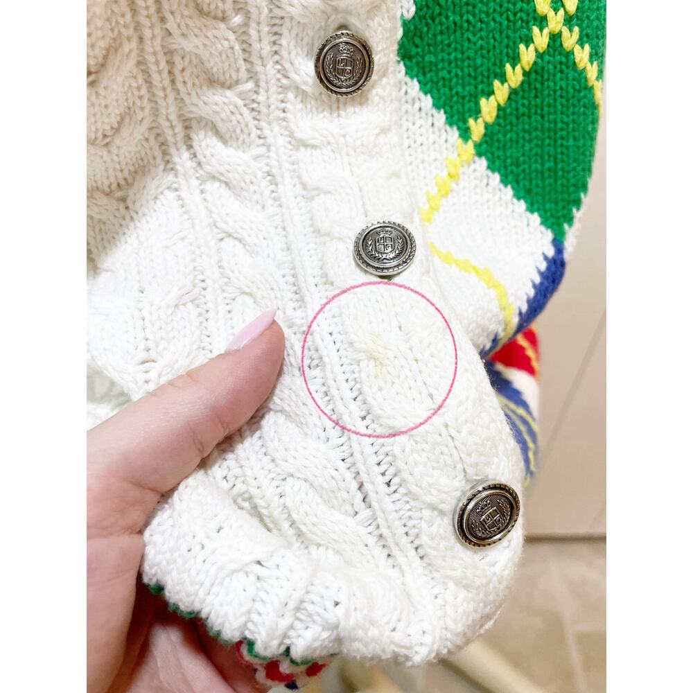Liz Sport 90s Argyle Cable Knit Short Sleeve Tennis Sweater - Picture 5 of 6
